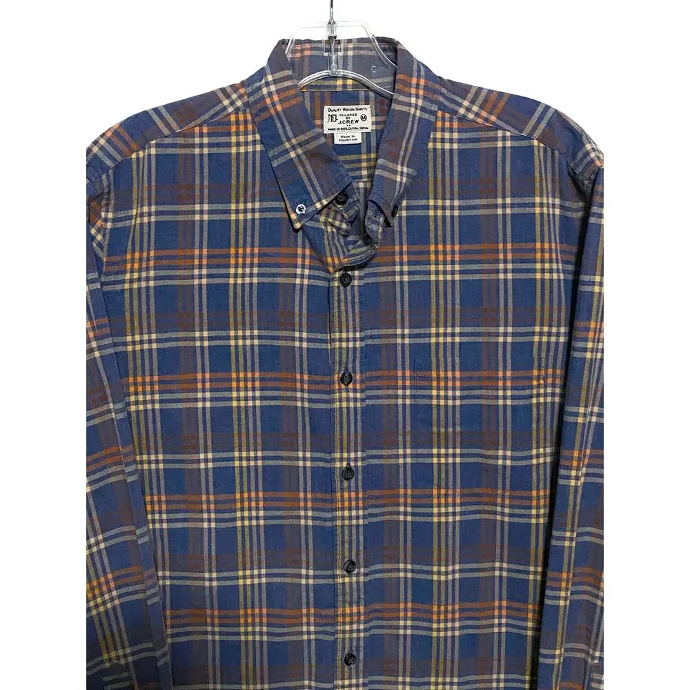 Vintage J Crew Plaid Button Shirt Men M Blue Preppy Classic Cotton Mauritius